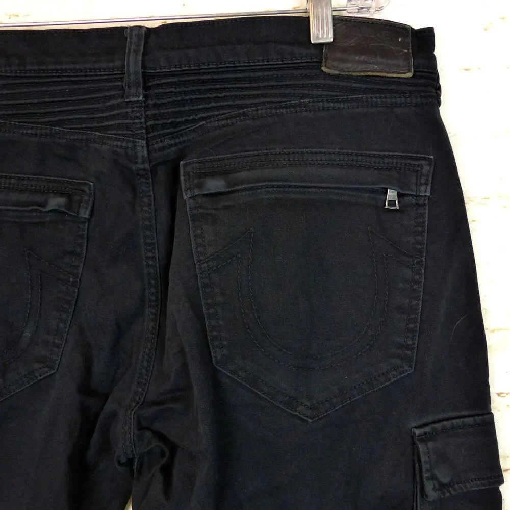 True Religion Jeans Mens 36 (38x28.5) Black Rocco Cargo Moto Relaxed Skinny Rock
